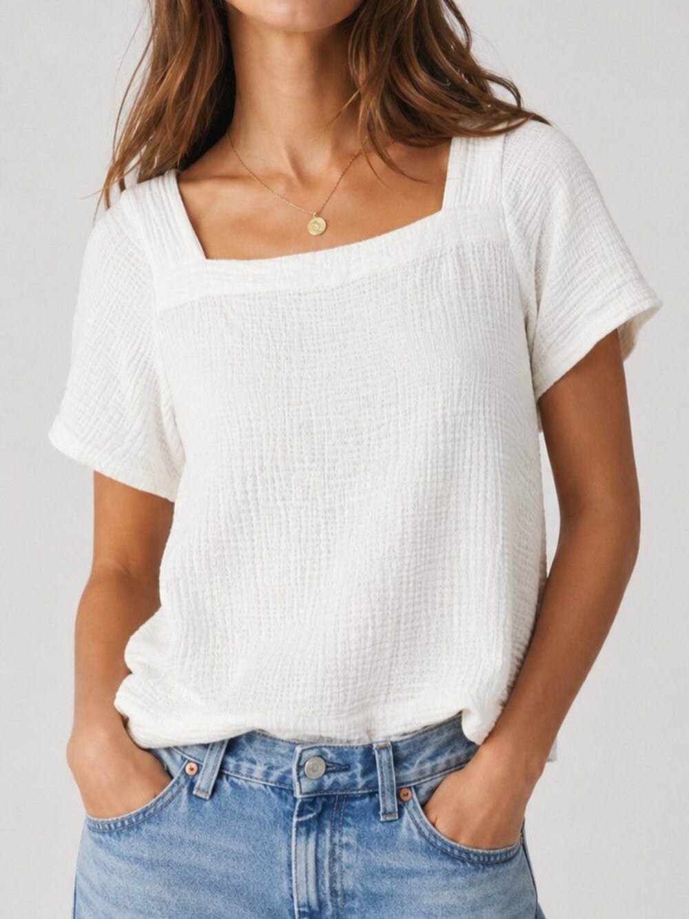 Madewell Harlow Square Neck Top Cotton Gauze Ivory XL